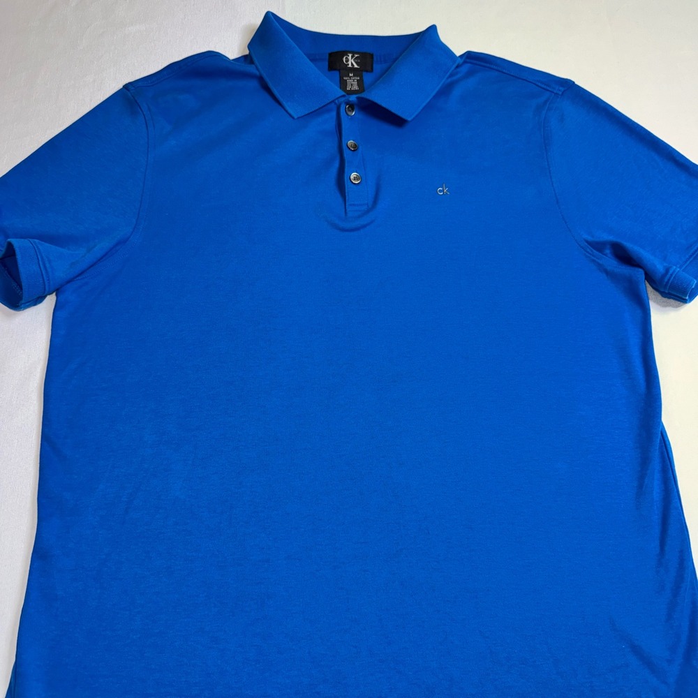 Calvin Klein Womens Blue Cotton Short Sleeve Polo Shirt Size‎ Medium CK Logo